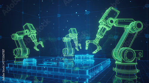 Wallpaper Mural Futuristic robotic arms in a digital factory, representing automation and industry 40 Torontodigital.ca