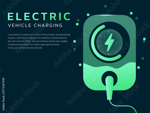 Electric Vehicle battery charging Dashboard UI with Digital Transparent EV wall charging station vector design concept. Battery charging dashboard for ui, ev car, website, infographic, clean energy.