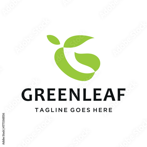 Modern Initial Letter G with minimalist organic Green Leaf shape for eco-friendly nature healthcare logo design