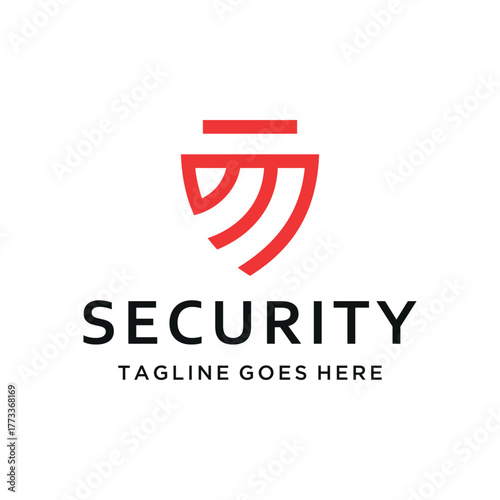 Modern red shield security logo for technology digital protection antivirus IT services logo design