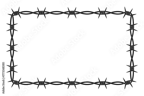 Rectangular barbed wire frame border on a clean white background