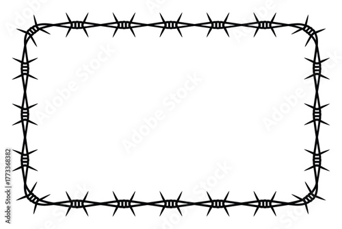 Rectangular barbed wire frame border with sharp points against white background