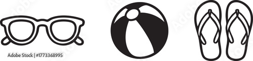 Beach day mini icons goggles ball and flip flops