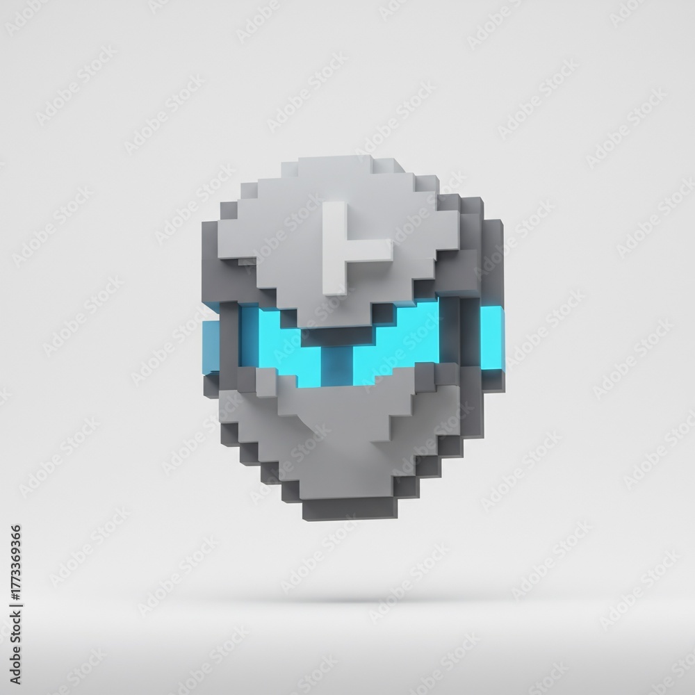 Obraz premium Futuristic Voxel Bot with Glowing Blue Visor