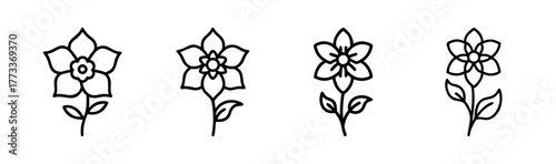 Four delicate line art flowers delphinium poppy and others small botanical motifs