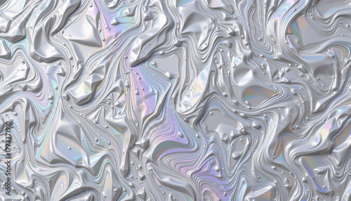 Holographic abstract background liquid metal texture iridescent surface silver pattern fluid wave glossy ripple modern design futuristic art