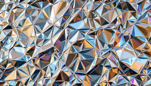 Geometric facets metallic prism iridescent surface abstract background holographic texture polygon pattern reflective crystal seamless tile with