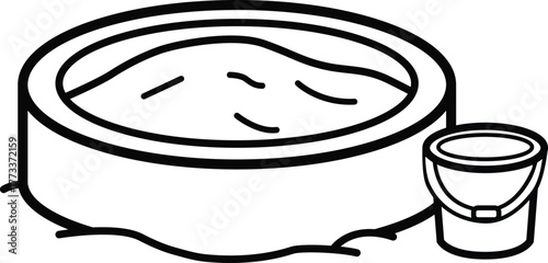 Inflatable kiddie pool with small rinse bucket