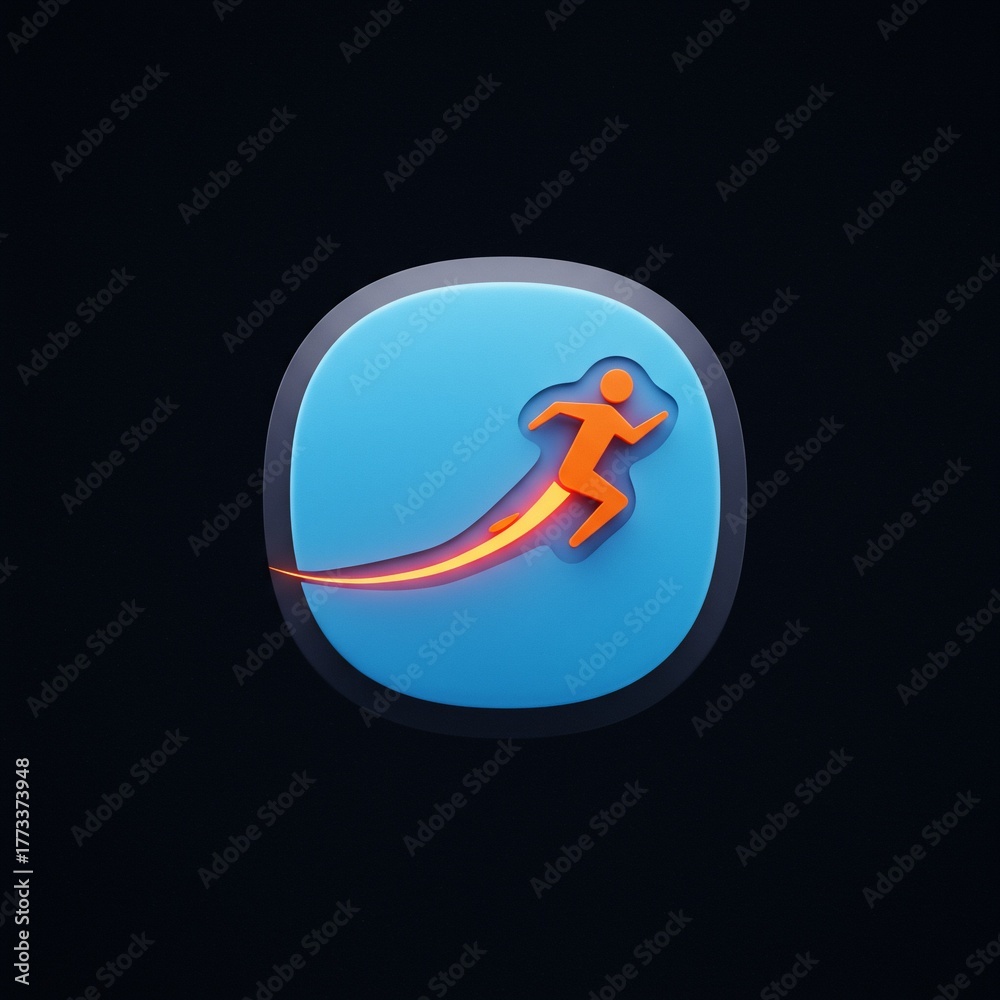 Fototapeta premium Fast runner icon with glowing energy trail