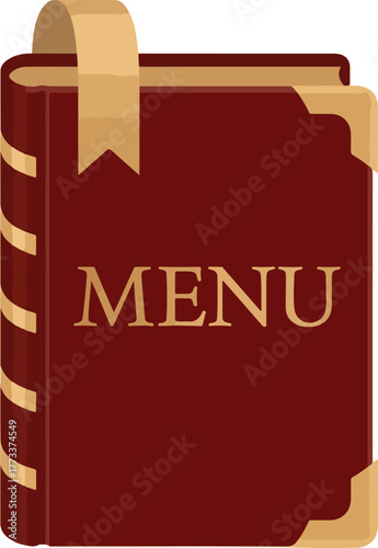 Red vector menu book icon with gold text and bookmark for restaurant or cafe design