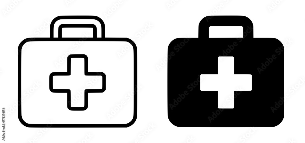 Fototapeta premium First Aid Box Vector Illustration, Outline and Silhouette Versions