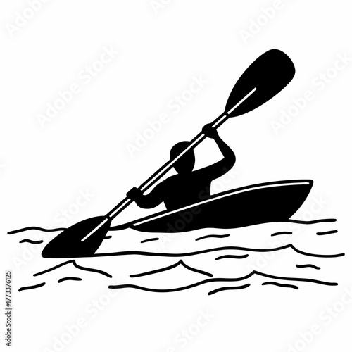 kayak on the river vector art illustration