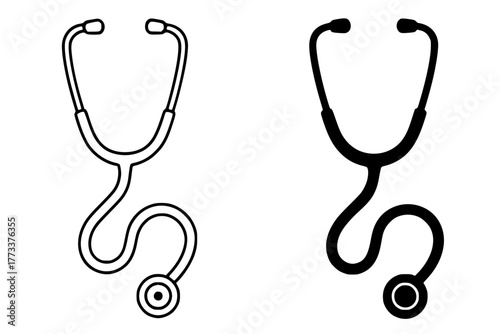 Stethoscope Vector Illustration, Outline and Silhouette Versions