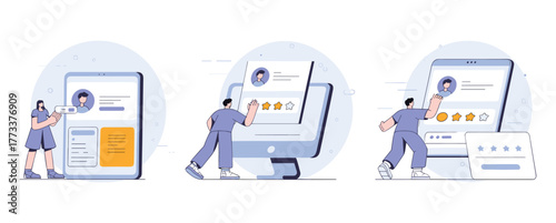 People Reviewing Profiles and Ratings on Digital Devices