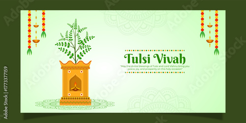 Vector illustration of Tulsi Vivah social media template