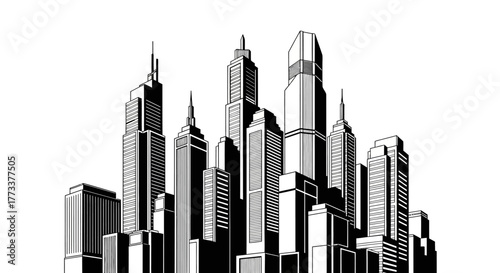 City skyline with tall buildings and modern architecture
