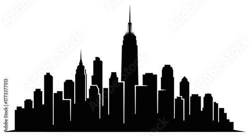 City skyline silhouette with transparent background