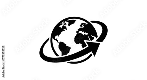 Earth globe with orbital arrow for global connection