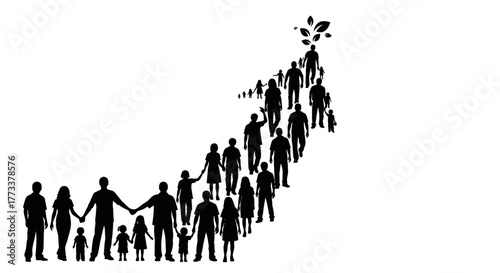 Family line growing upwards with leaves at the top