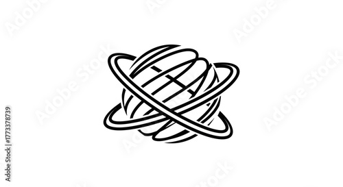 Globe with orbital rings for global network concept