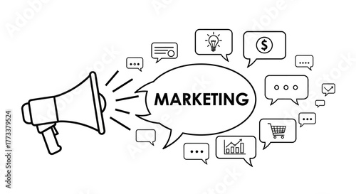 Marketing concept with megaphone and related icons