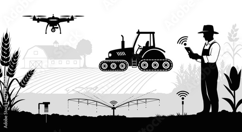 Modern farm technology and precision agriculture scene