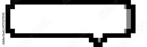 A white speech bubble with a pixelated style on a black background