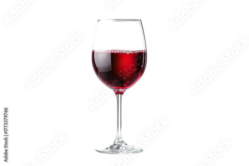 A single glass filled with deep red wine, isolated on black