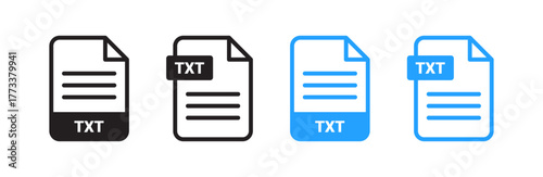 TXT document icons in black and blue, representing plain text file formats for digital content storage and editing