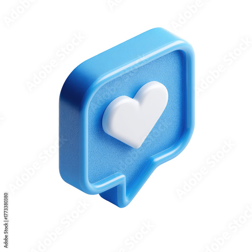 3D isometric blue speech bubble with a white heart inside