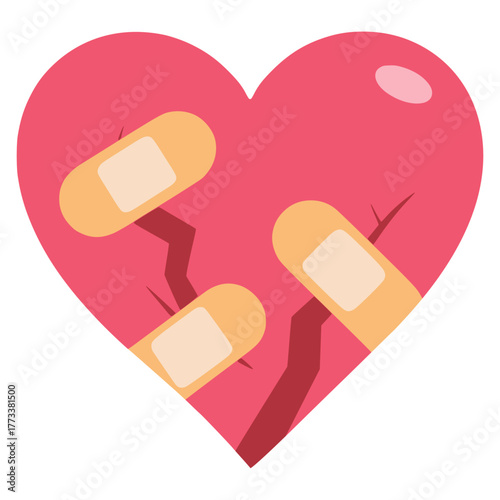 broken heart with big crack flat color vector illustration template design
