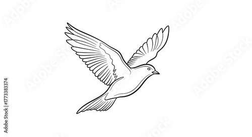 Wallpaper Mural An elegant line drawing of a dove in flight, symbolizing peace and freedom, rendered in a clean, minimalist style Torontodigital.ca