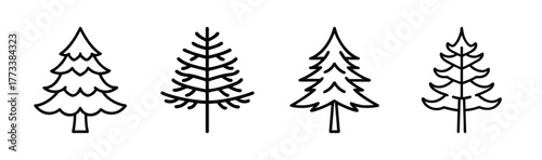 Four sketchy larch trees simple line drawings minimalist forest elements nature graphics
