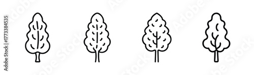 Four stylized poplar trees simple line art nature elements for design