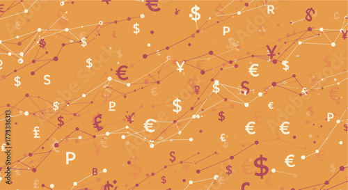 Currency Network Abstract Financial Background with Symbols and Dots