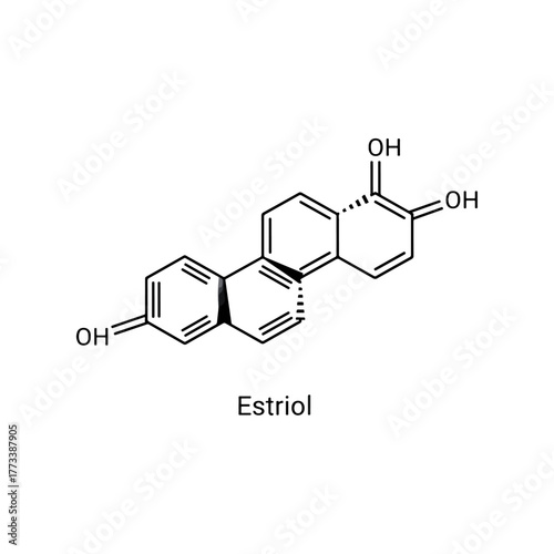 Estriol chemical structure diagram, a human steroid hormone, an important estrogen with three hydroxyl groups