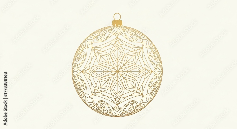 Fototapeta premium Elegant Golden Christmas Bauble with an Intricate Symmetrical Snowflake Filigree Pattern.