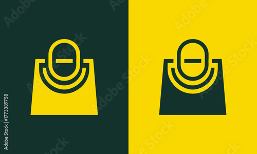 A shopping bags with handles one yellow on dark green and one dark green on yellow