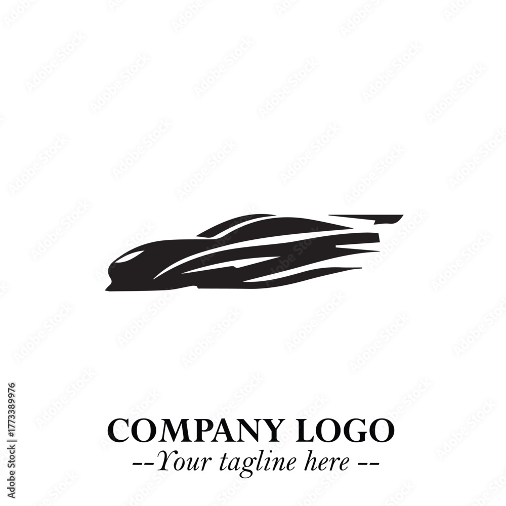 Obraz premium Car Running Fast Logo Symbol in Black on the White Background with Dynamic Speed Design