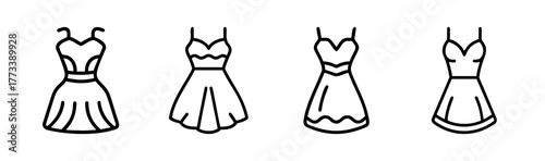 Collection of four sketchy cocktail dresses with different styles and silhouettes