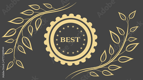 Elegant seal proclaims best quality, surrounded by golden leafy flourishes, perfect for premium branding, exceptional services, and top tier products promotion