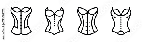 Collection of four sketchy corset designs featuring different bodice styles and details