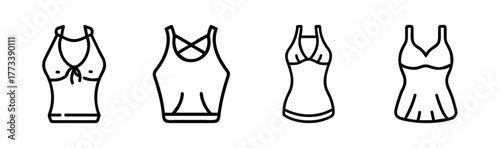 Four styles of halter tops icons line art fashion clothing summer apparel design elements