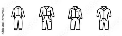 Collection of four jumpsuit icons showing different styles and variations of workwear
