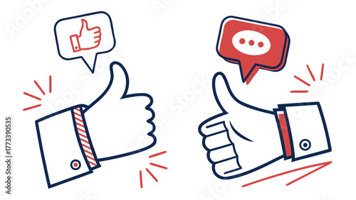 Get Social Engagement with Thumbs Up and Speech Bubbles, Perfect for Marketing Campaigns and Online Interaction, Showing Approval and Communication