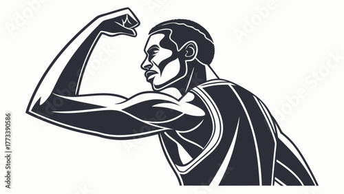 Strong athlete flexing muscles with determination, fitness empowerment, perfect for sport designs, gym promotions, and motivational content, from vector origin