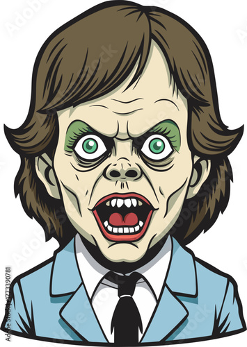 Scary Man in Suit Screaming Horror Face Vector Illustration