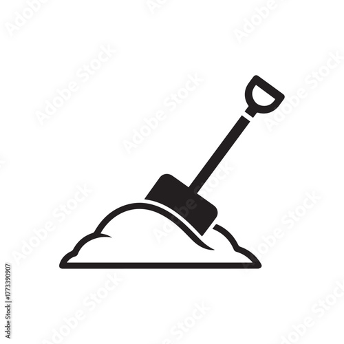 Shovel in a pile of dirt digging tool icon.