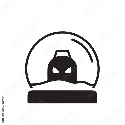 Minimalist Snow Globe with Car Icon Black and White.