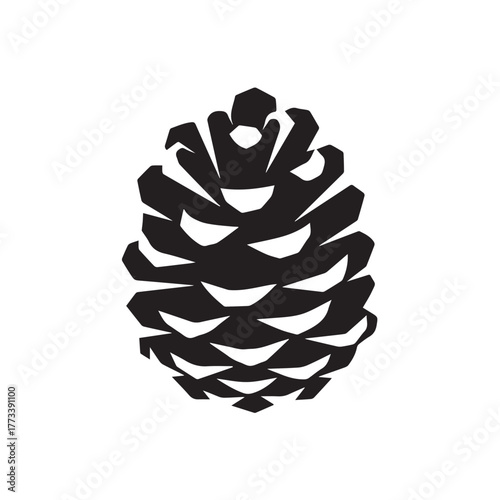 Stylized Black and White Pinecone Icon Isolated on a Clean Background.